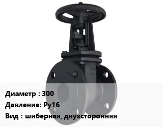 Задвижка чугунная канализационная 300 Ру16 шиберная, двухсторонняя